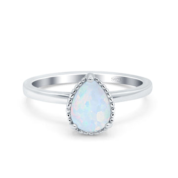 Vintage Style Solitaire Accent Pear Wedding Ring Lab Created White Opal 925 Sterling Silver